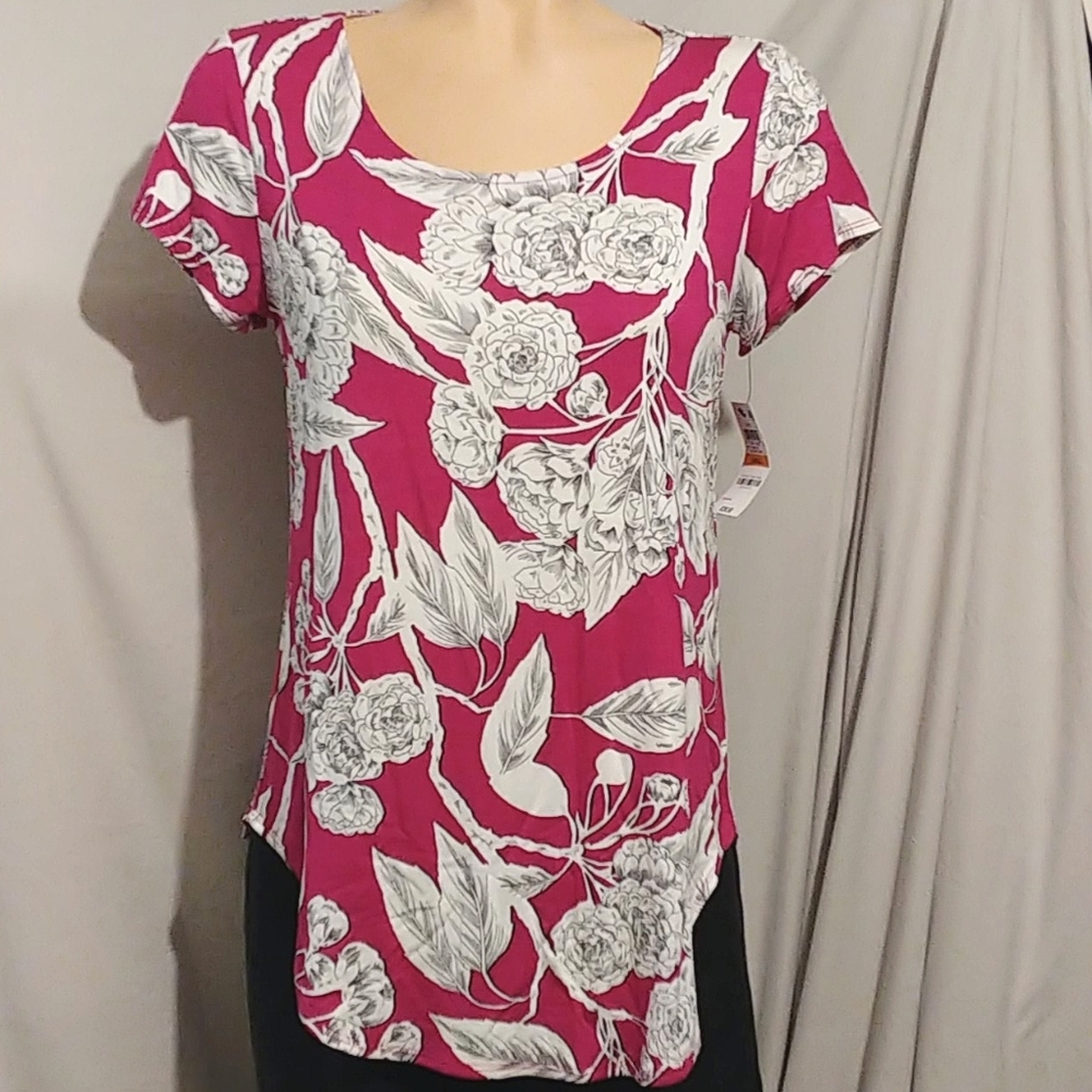 Alfani pink and white floral tunic blouse, NEW